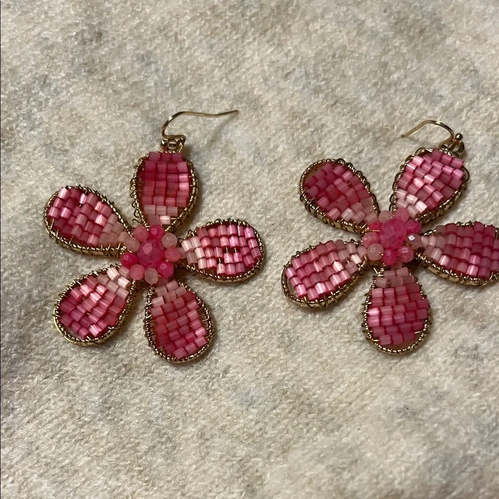 House of Harlow Pink Beaded Flower Earrings - Picture 2 of 4